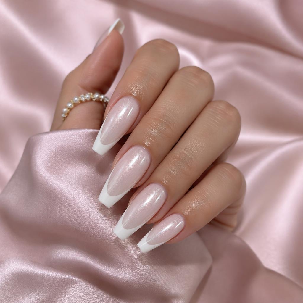 Pearl French tip manicure